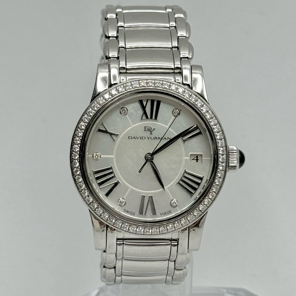 David Yurman 34mm Quartz Diamond Bezel Watch With White Mother Of Pearl Dial